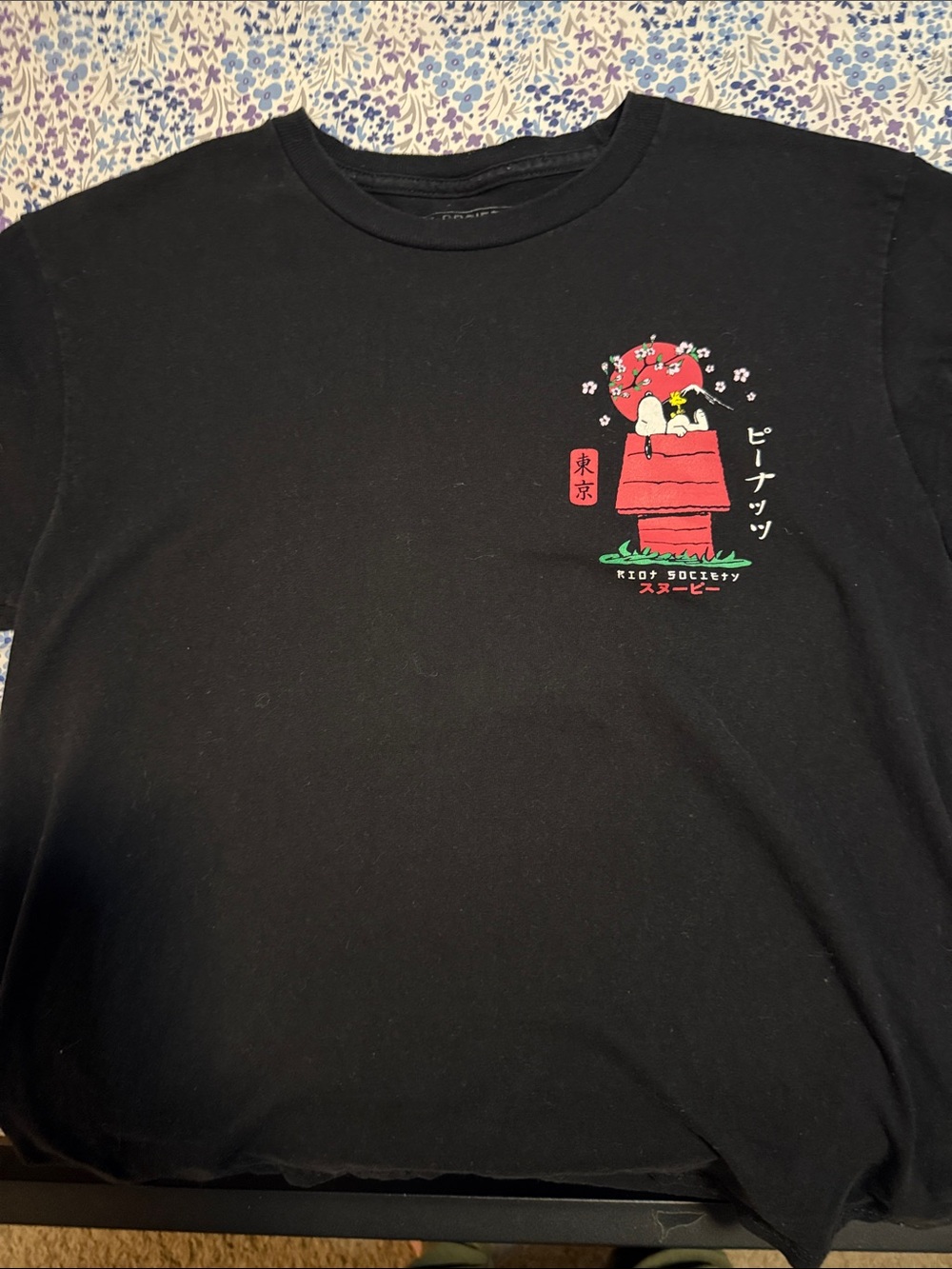 riot society Black Tee with Red Graphic Snoopy